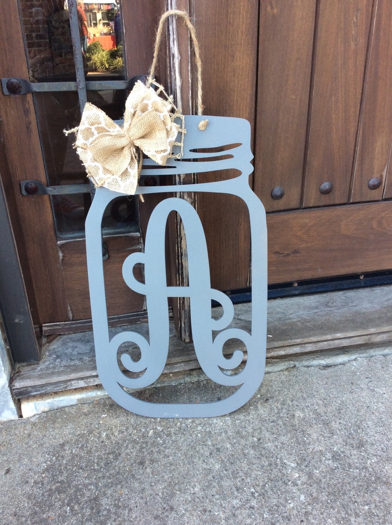 Mason Jar Door Hanger Painted Wood Door Hanger Monogram Door Hanger Mason Jar Welcome Door Hanger Mason Jar Monogram Farmhouse Decor