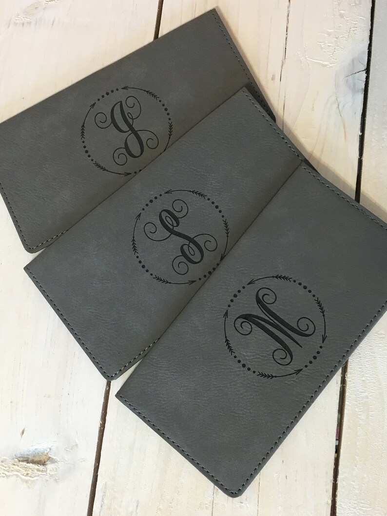 Leather Checkbook Cover Monogram Etsy