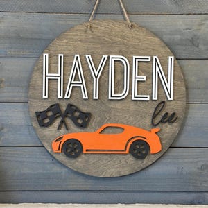 Racecar Nursery Wood Name Sign - Wooden Name Sign - Nursery Racecar Sign - Nursery Name Sign - Baby Shower Gift