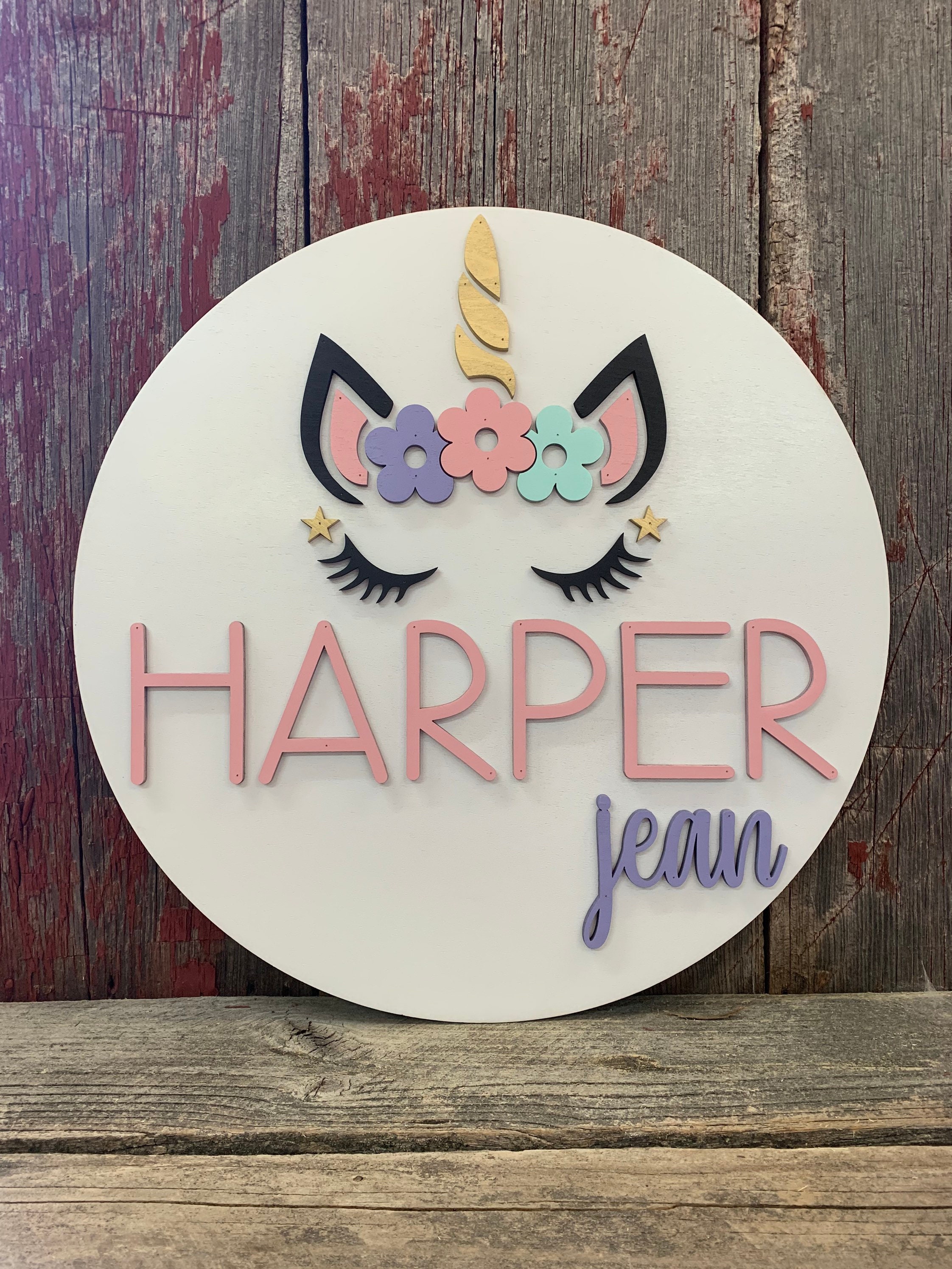 Unicorn Wood Name Sign Nursery Decor 20'' Name Sign Etsy