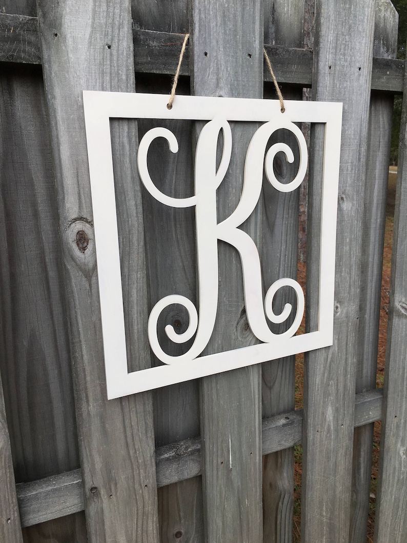 Script Monogram Square Door Hanger Painted Square single letter door hanger Vine Monogram