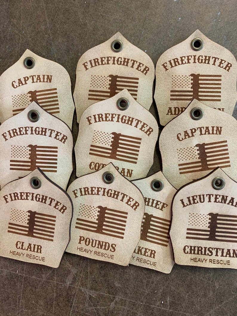 Leather Fire Helmet Shield Keychain. Gear Tag. Fireman Gift Etsy