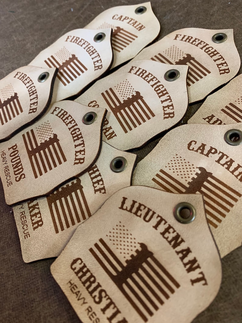 Leather Fire Helmet Shield Keychain. Gear Tag. Fireman Gift Etsy