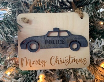 Police Christmas - Wooden Ornament - Police Decor - Police Ornament - Boys Christmas Ornament - Law Enforcement - First Responder