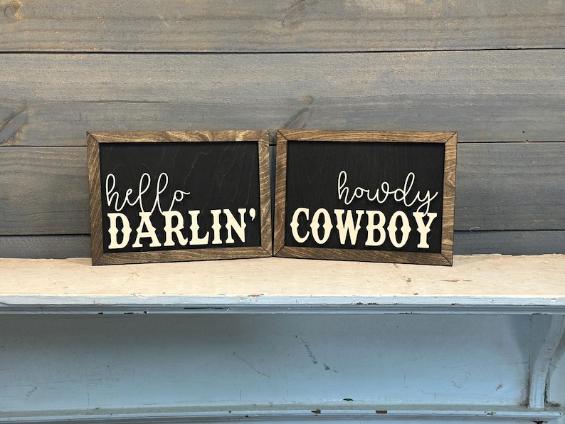 Howdy Cowboy | Hello Darlin' | Western Wooden Signs | Farmhouse | Cowboy | Darlin' | Bathroom Sign | Bedroom Decor