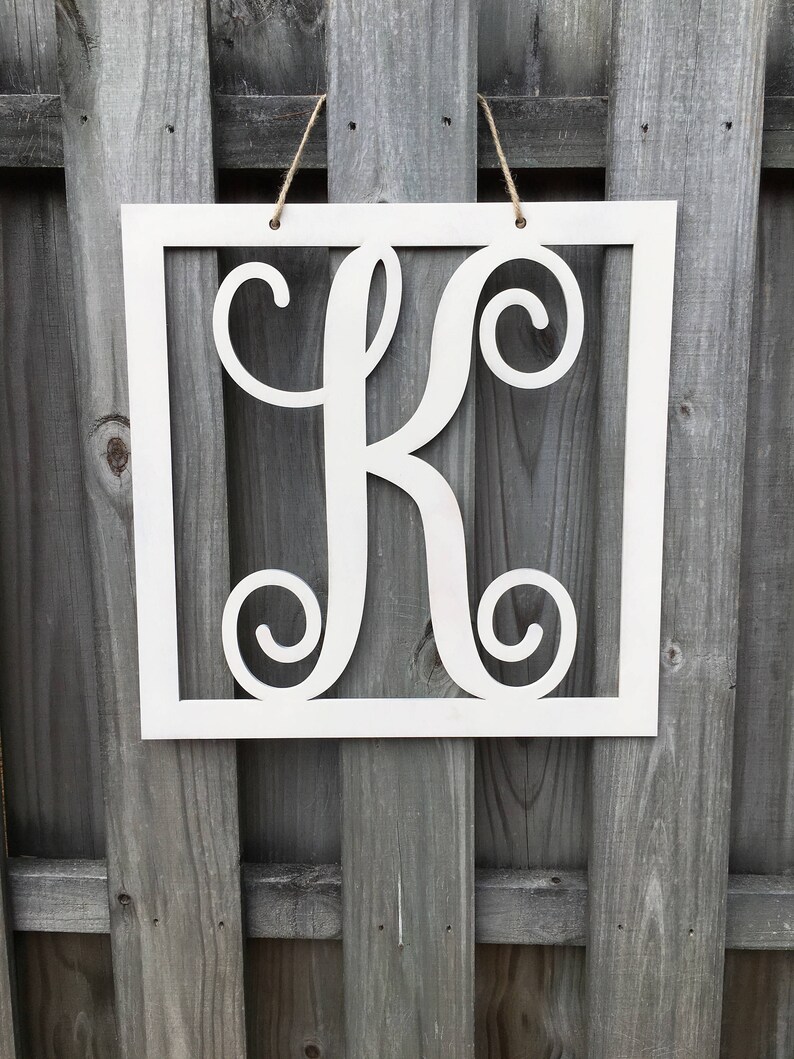 Script Monogram Square Door Hanger Painted Square single letter door hanger Vine Monogram