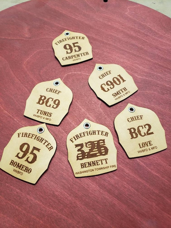 Leather Fire Helmet Shield Keychain. Gear Tag. Fireman Gift Etsy