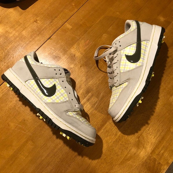 Rare NIKE Dunk NG Women’s Golf Shoes Cleats Grey Yellow Plaid 483907-005 Size 8 US Wmns Wmn