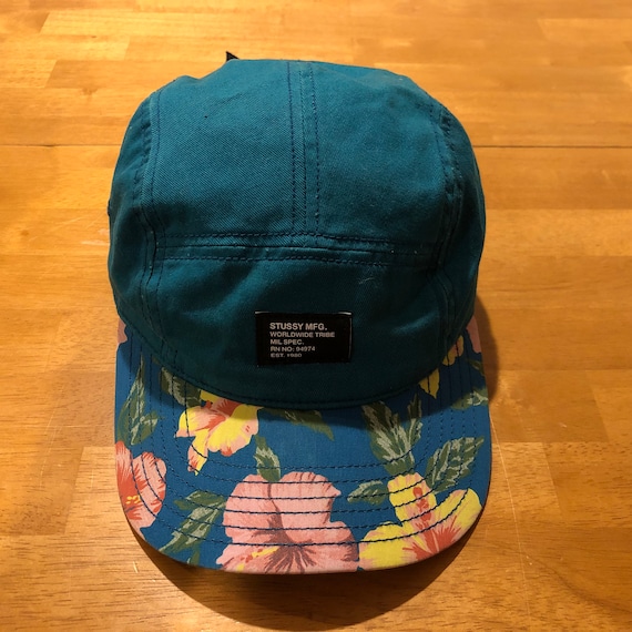 VINTAGE STUSSY Floral Camp Cap 5-panel Hat Retro Streetwear