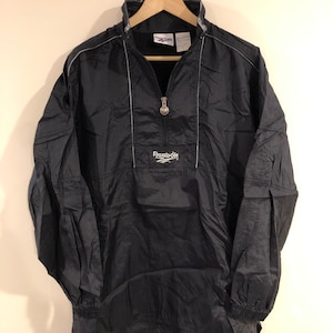 Vintage Reebok Pullover Windbreaker Jacket Size Medium M Men's Black Silver Basketball Anorak Raincoat 80s 90s Rbk Sportswear Athletic Wear