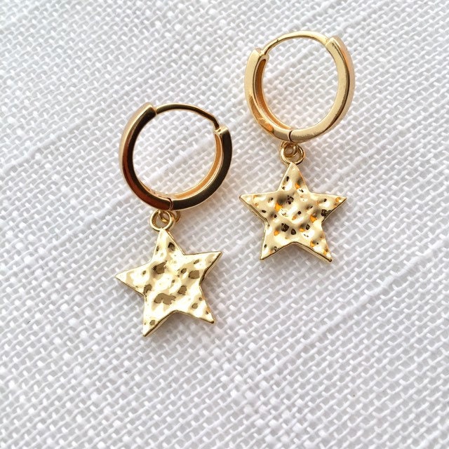 Star Hoop Earrings Gold Star Charm Earrings Star Huggies - Etsy
