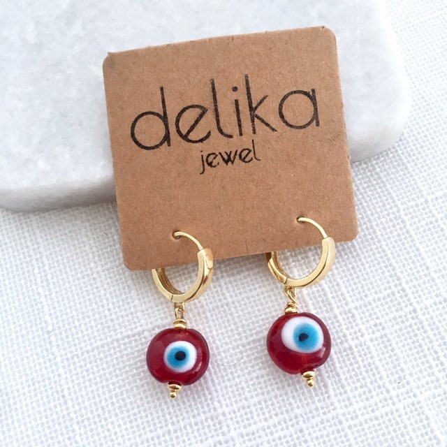 Marivilla Evil Eye Hoop Earrings Red Marivilla Evil Eye Hoop Earrings Red