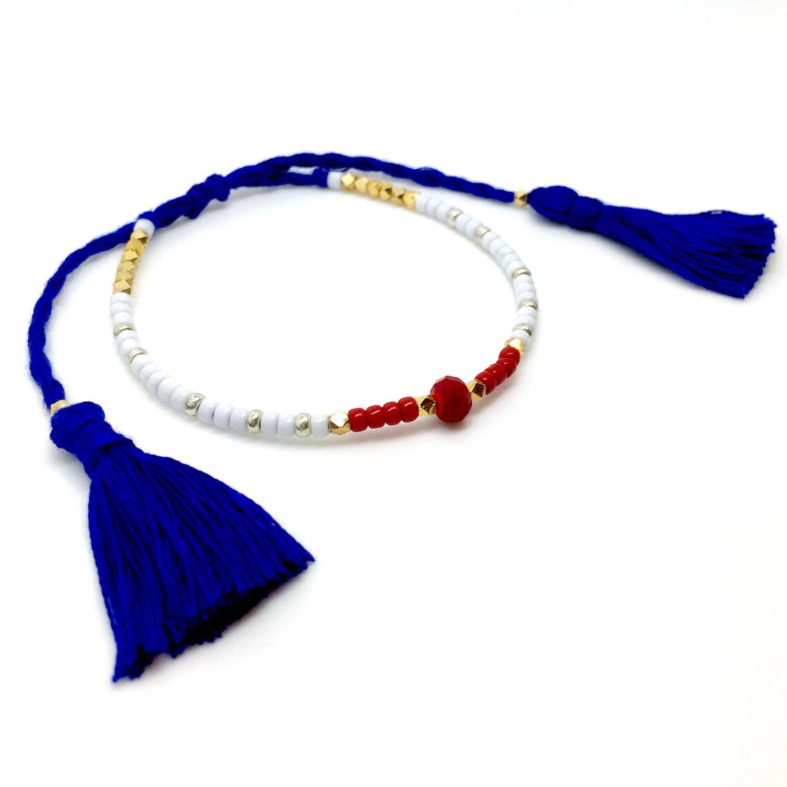 Beaded Bracelet Tassel Bracelet Seed Bead Bracelet Red Blue Etsy