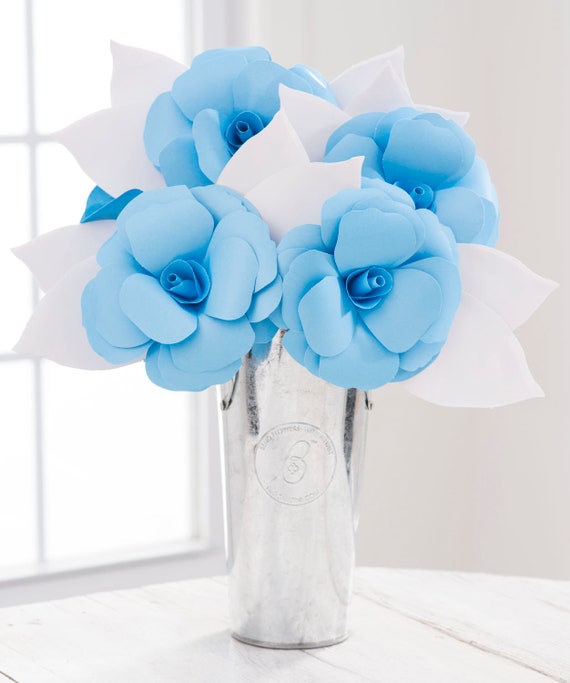 School Colors Paper Flowers Paper Roses Arrangement Sky Blue Etsy