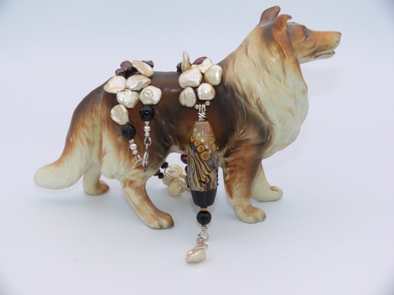 Multi-color Keshi Pearl Necklace, Exotic Tan Lampwork Focal Bead, 23 Inch Necklace, One of a Kind, Handmade Necklace, Women's Necklace Gift