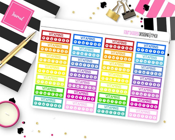 28 Vitamin Habit Tracker Planner Stickers for Erin Condren Life Planner, Plum Paper, or Mambi Happy Planner || R1401