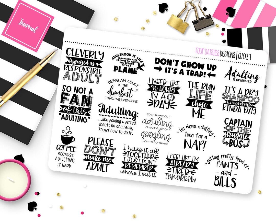 Adulting Quotes Planner Stickers for Erin Condren Life Planner, Plum ...