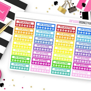 28 PM Routine Habit Tracker Planner Stickers for Erin Condren Life Planner, Plum Paper, or Mambi Happy Planner || R1406