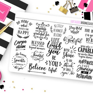 Inspirational Quotes Planner Stickers for Erin Condren Life Planner, Plum Paper or Mambi Happy Planner || Q1008