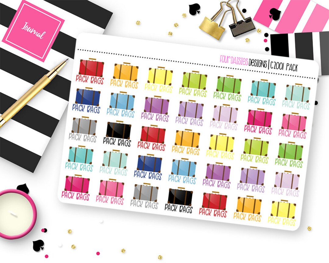 Pack Bags Planner Stickers for Erin Condren Life Planner, Plum Paper or ...