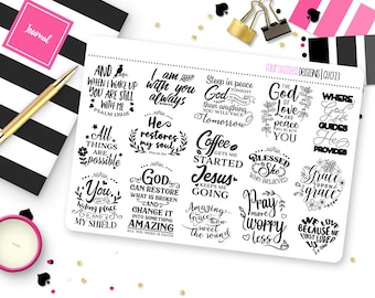 Christian Faith Bible Quotes 3 Planner Stickers for Erin Condren Life Planner, Plum Paper or Mambi Happy Planner || Q1023