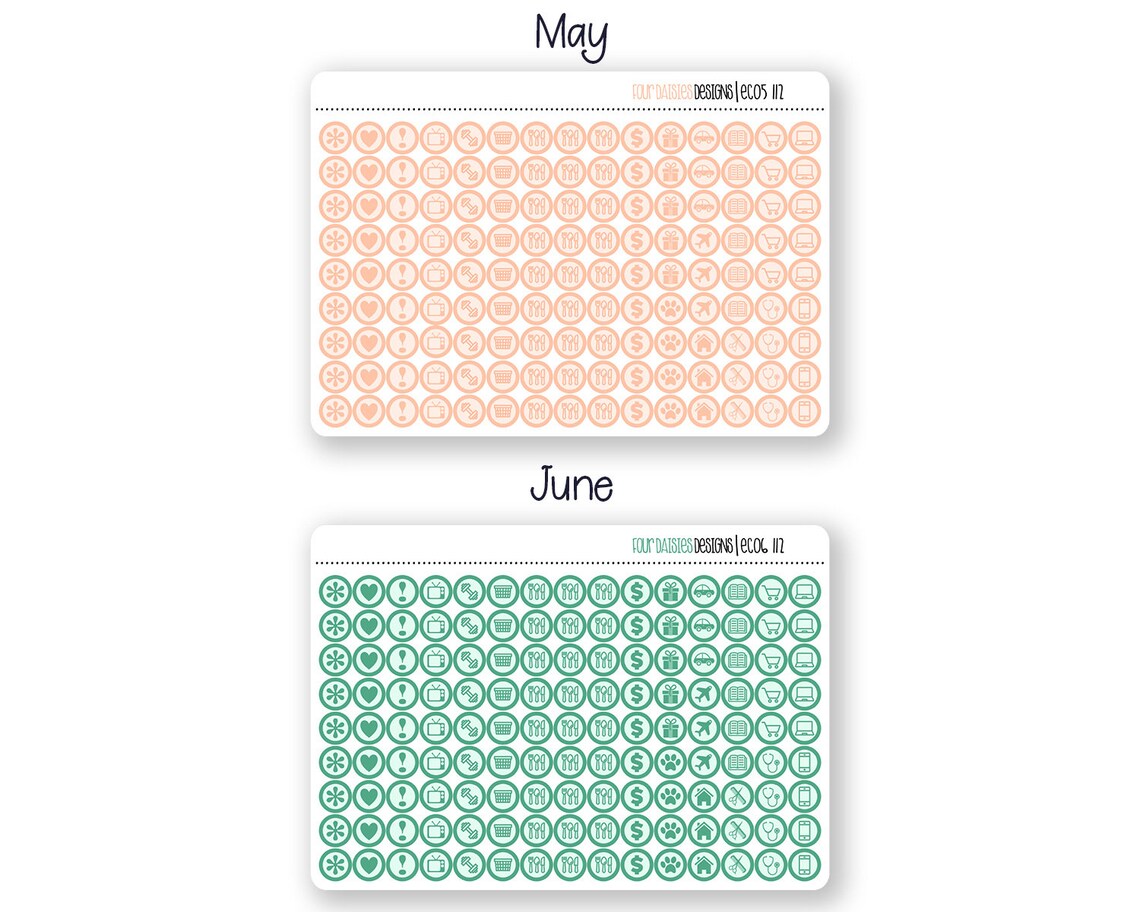 135 EC Icon Dot Planner Stickers for Erin Condren Life Planner, Plum ...