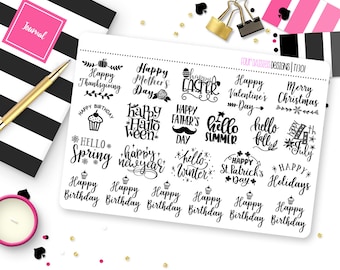 Happy Holidays Planner Stickers for Erin Condren Life Planner, Plum Paper or Mambi Happy Planner || T1301