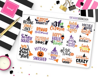 Halloween Quotes Planner Stickers for Erin Condren Life Planner, Plum Paper or Mambi Happy Planner || S1014