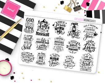 Christian Faith Bible Quotes 6 Planner Stickers for Erin Condren Life Planner, Plum Paper or Mambi Happy Planner || Q1037