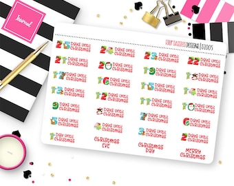 Christmas Countdown Planner Stickers for Erin Condren Life Planner, Plum Paper or Mambi Happy Planner || S2005