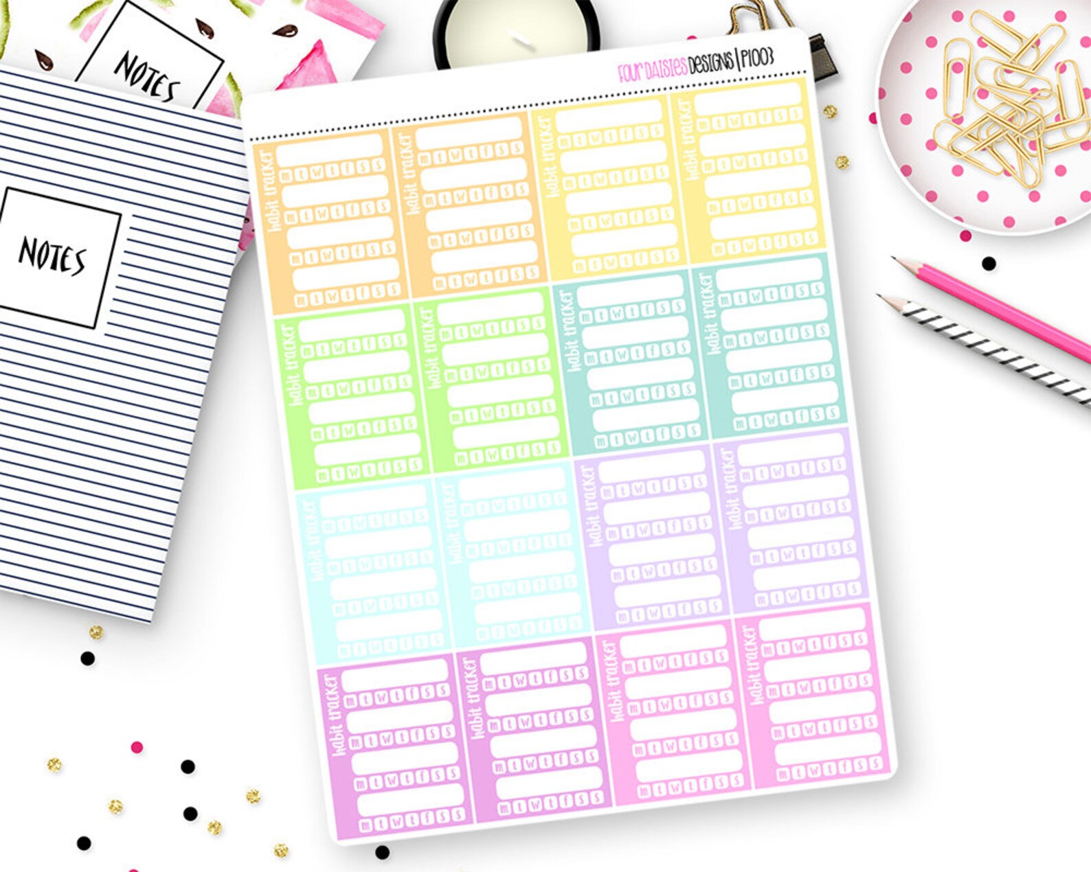 16 Habit Tracker Sidebar Trackers for Erin Condren Life Planner, Plum ...
