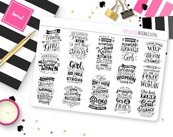 Strong Women Quotes Planner Stickers for Erin Condren Life Planner, Plum Paper or Mambi Happy Planner || Q1046