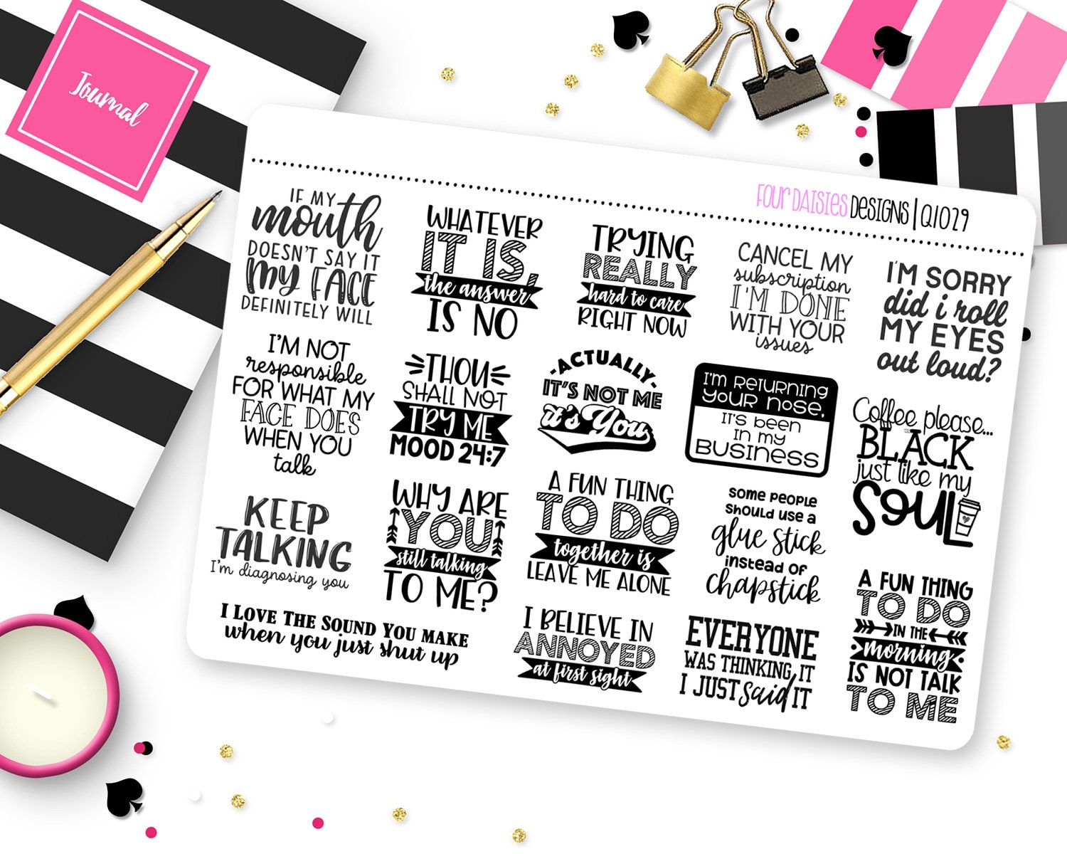 Extra Sassy Quotes Planner Stickers for Erin Condren Life Planner, Plum ...