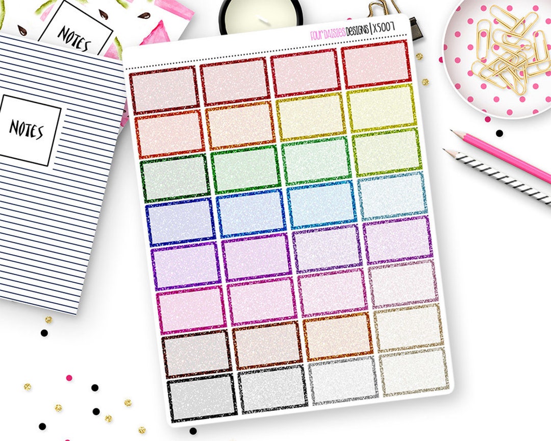 32 Glitter Half Box Stickers for Erin Condren Life Planner, Plum Paper ...