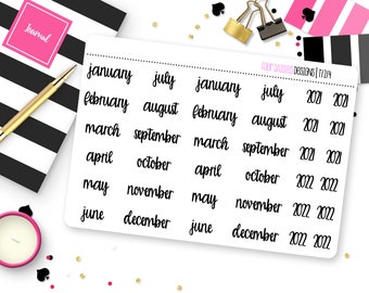 Medium Months Script Planner Stickers for Erin Condren Life Planner, Plum Paper, or Mambi Happy Planner || T1214