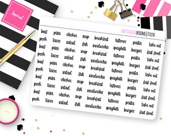 80 On The Menu Meal Plan Stickers for Erin Condren Life Planner, Plum Paper or Mambi Happy Planners || T1208