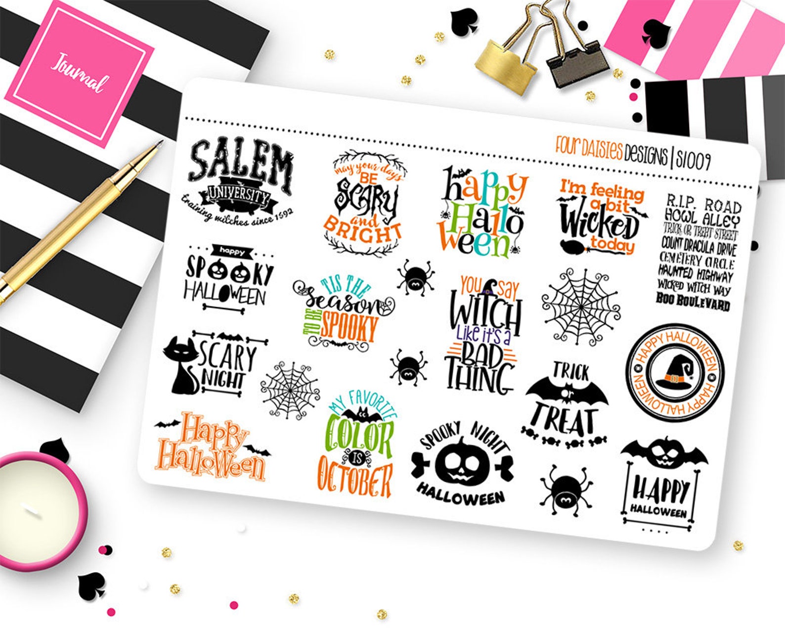 Halloween Quotes Planner Stickers for Erin Condren Life Planner, Plum ...