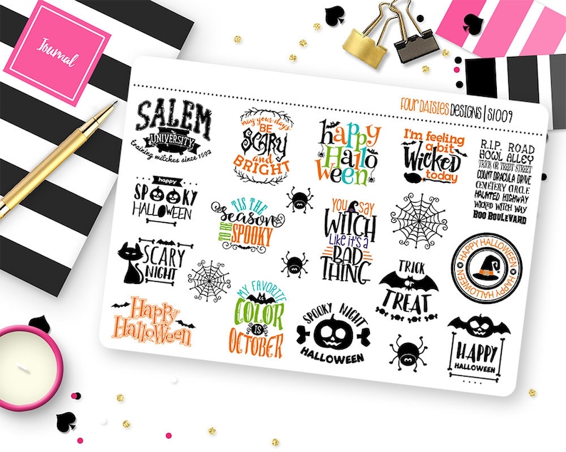 Halloween Quotes Planner Stickers for Erin Condren Life Planner, Plum ...
