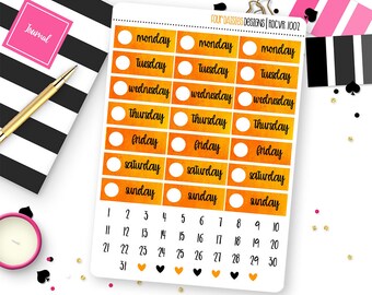 Orange Watercolor Day/Date Cover Planner Stickers for Erin Condren Life Planner, Plum Paper or Mambi Happy Planners || R1002