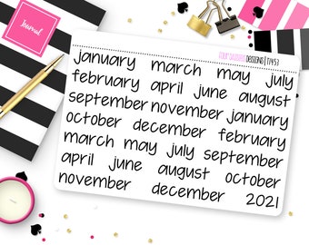 25 Large Months Text in JenPlans Font Planner Stickers for Erin Condren Life Planner, Plum Paper or Mambi Happy Planner || T1453