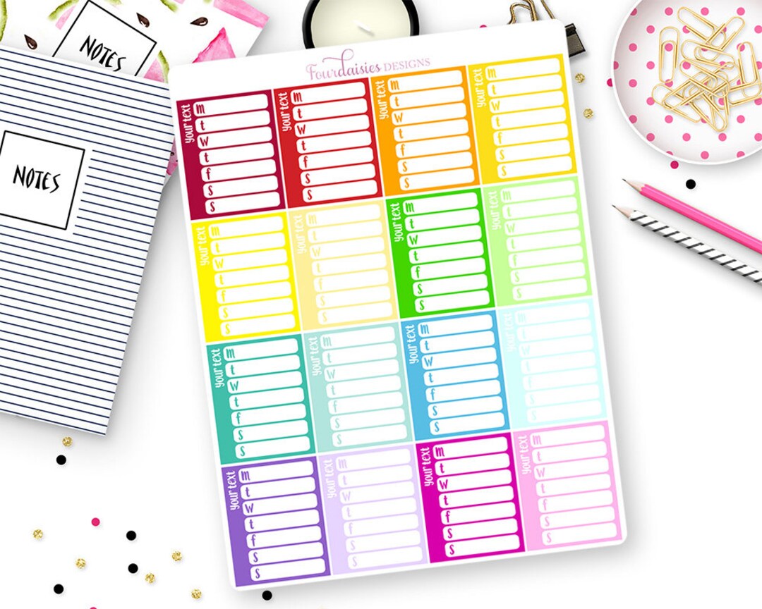 Custom Text/color Sidebar Tracker Stickers for Erin Condren Life ...