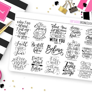 Christian Faith Bible Quotes Planner Stickers for Erin Condren Life Planner, Plum Paper or Mambi Happy Planner || Q1010