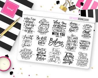 Christian Faith Bible Quotes Planner Stickers for Erin Condren Life Planner, Plum Paper or Mambi Happy Planner || Q1010