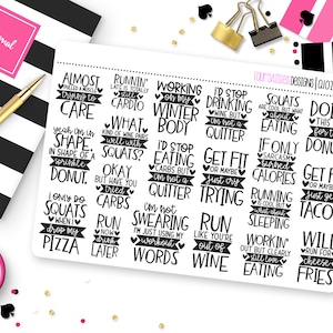 Funny Fitness Quotes Planner Stickers for Erin Condren Life Planner, Plum Paper or Mambi Happy Planner || Q1022