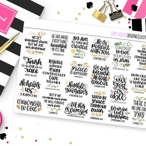 Christian Faith Bible Verse Quotes 8 Planner Stickers for Erin Condren Life Planner, Plum Paper or Mambi Happy Planner || Q1054