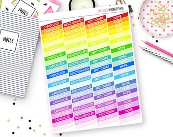 96 Rainbow Cancelled & Rescheduled Stickers for Erin Condren Life Planner, Plum Paper or Mambi Happy Planner || R5406
