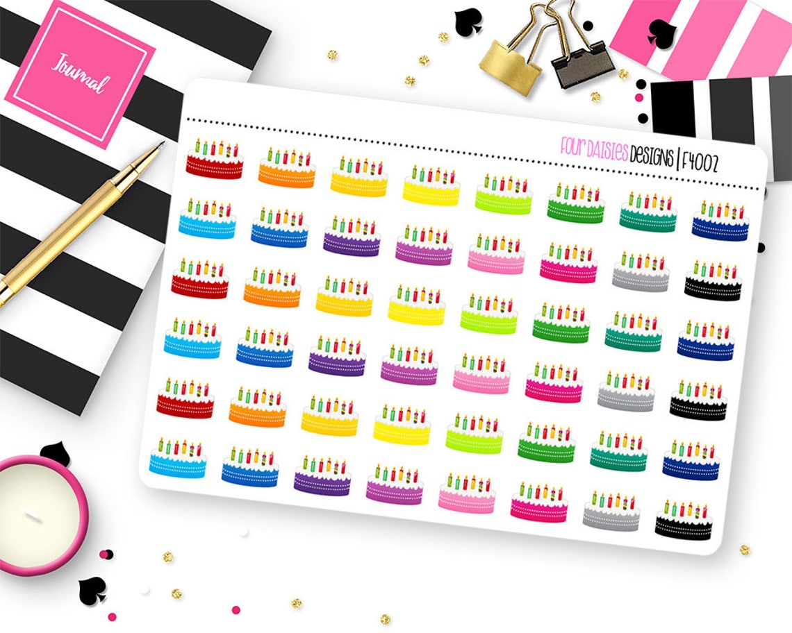 48 Birthday Cake Stickers for Erin Condren Life Planner Plum - Etsy