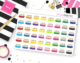 48 Birthday Cake Stickers for Erin Condren Life Planner, Plum Paper, or Mambi Happy Planner || F4002