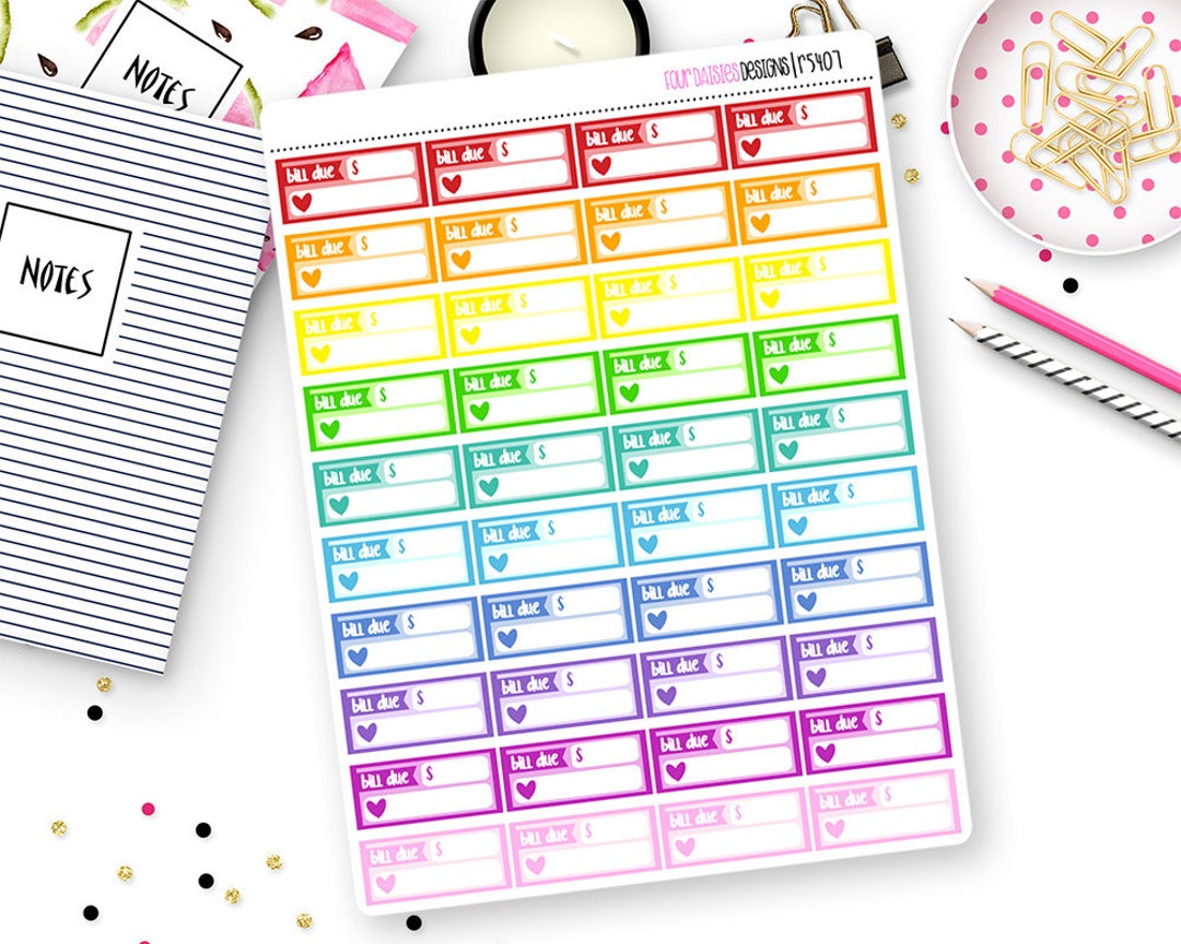 Custom Bill Due Stickers for Erin Condren Life Planner, Plum Paper or ...