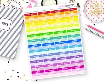 100 Rainbow Work Header Stickers for Erin Condren Life Planner, Plum Paper or Mambi Happy Planners || R5105